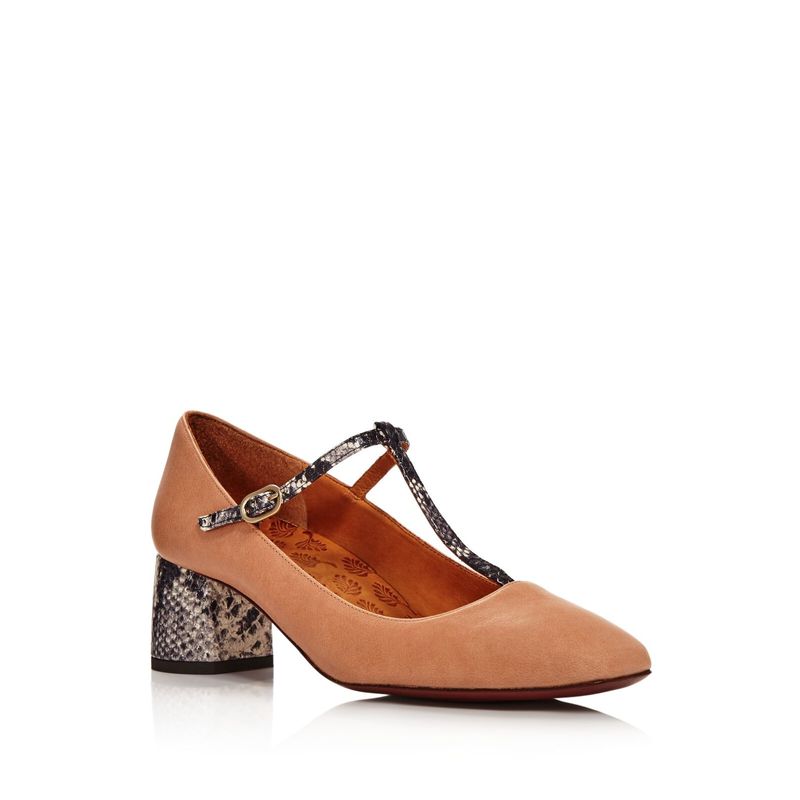 Chie Mihara Womens Barna Peach Brown Snake Mary Jane Turnout Pumps Shoes 39.5